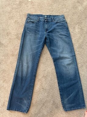 7 For All Mankind Men's Bootcut Jeans in Medium Blue Wash
